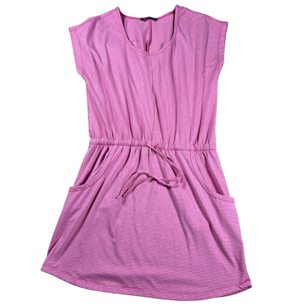 The North Face Pink Striped Short Sleeve Drawstring Waist Pocket Dress Large